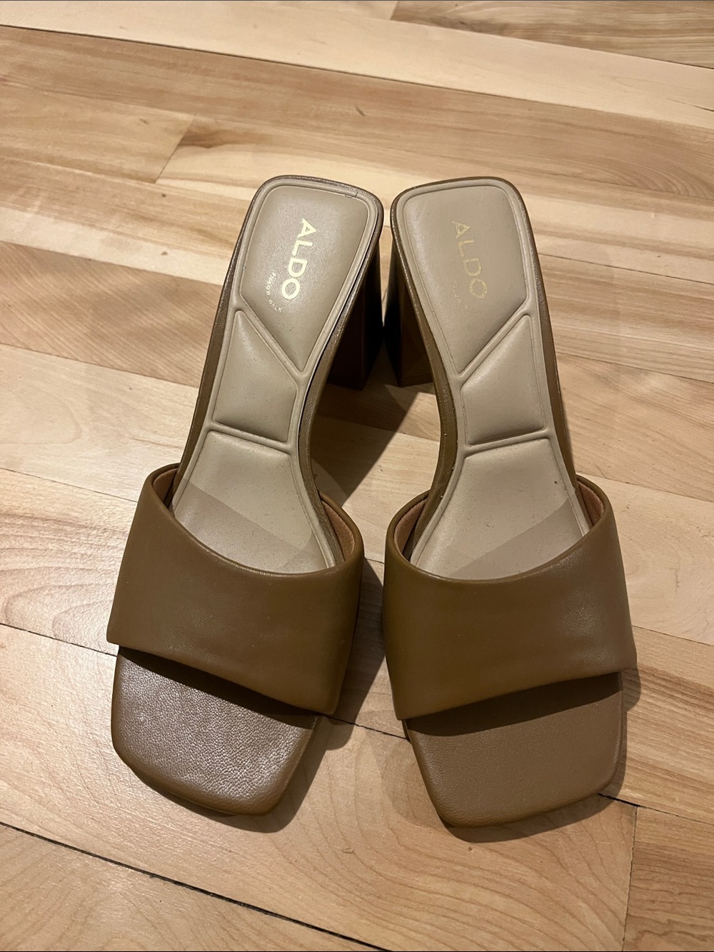 ALDO Camel Open-Toe Slide Heels